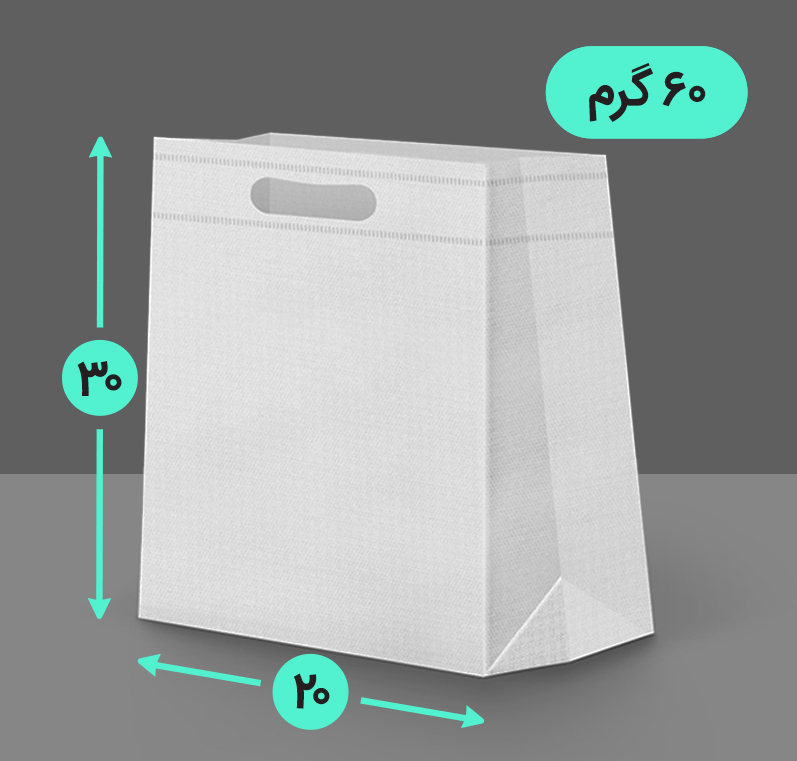 بگ پارچه ای 20*30 عمودی سه طرف کاست 60 گرم دسته پانچ